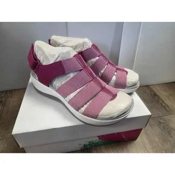 Clarks Cloudsteppers ARLA SHAYLIE Sandals Deep Fuscia Pink Fabric NEW IN BOX 8.5 - Picture 4 of 7